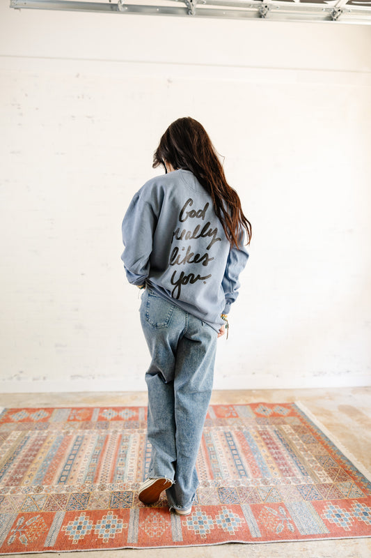 God Really Likes You Sweatshirt-Denim