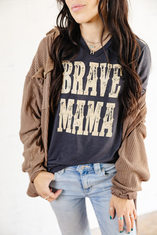 Brave Mama Goes West Vneck- Hearth Grey